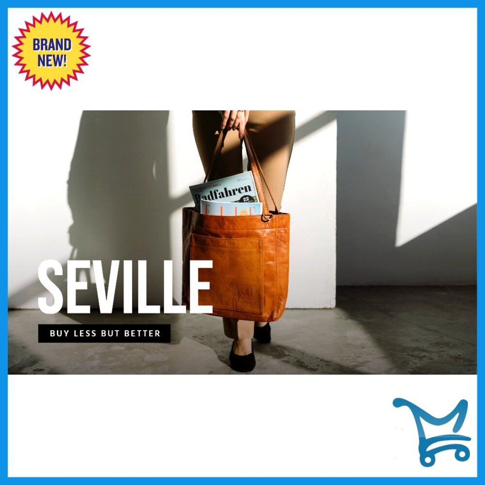 Large Genuine Leather Tote Bag with Detachable Pouch and Magnetic Closure - Picture 7 of 7